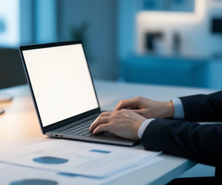 Solicitor reviewing website compliance notes beside a laptop in a Tallaght office